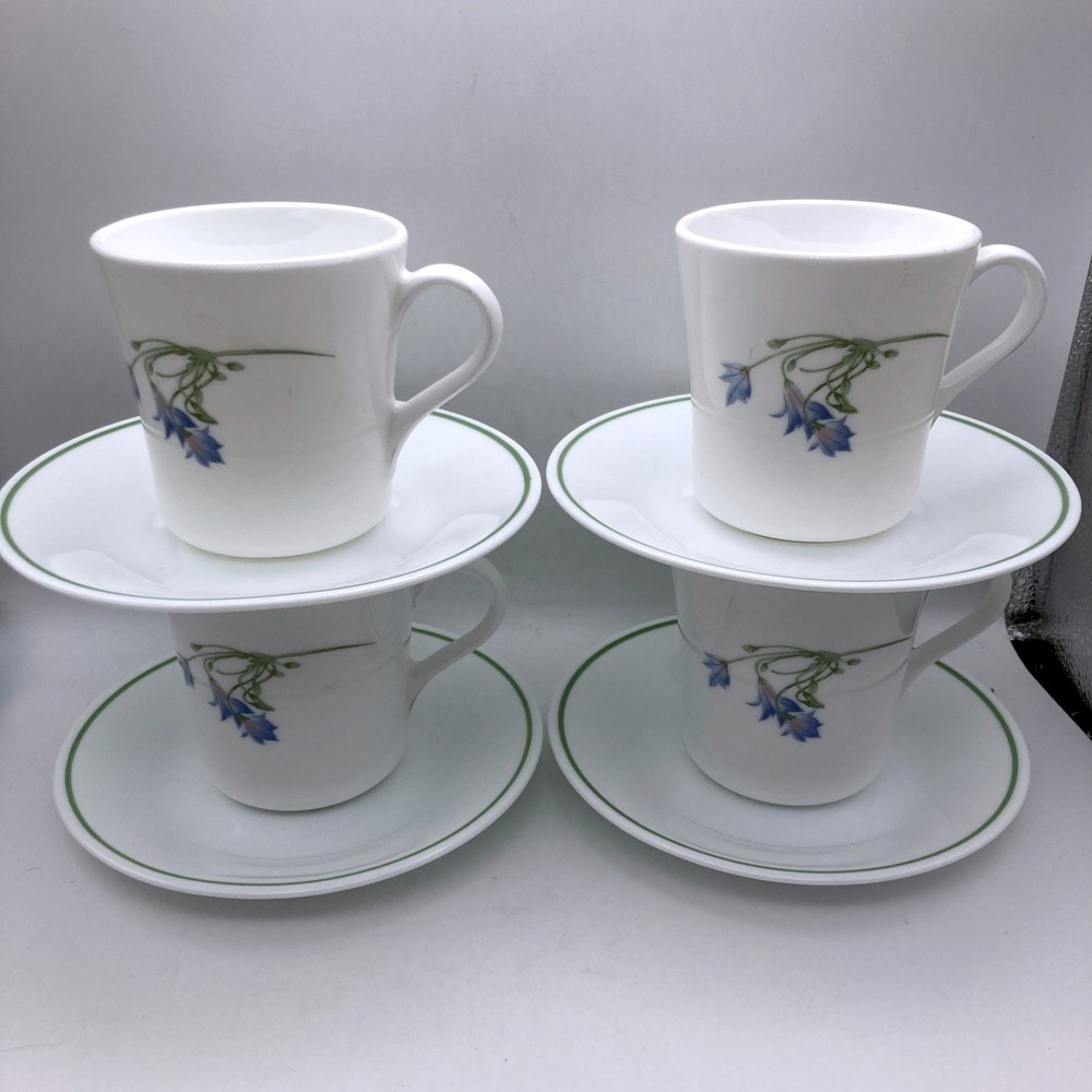 Vintage Corelle Impressions Blue Dusk Flat Cup/Saucer Set Of 4 Discontinued 1994